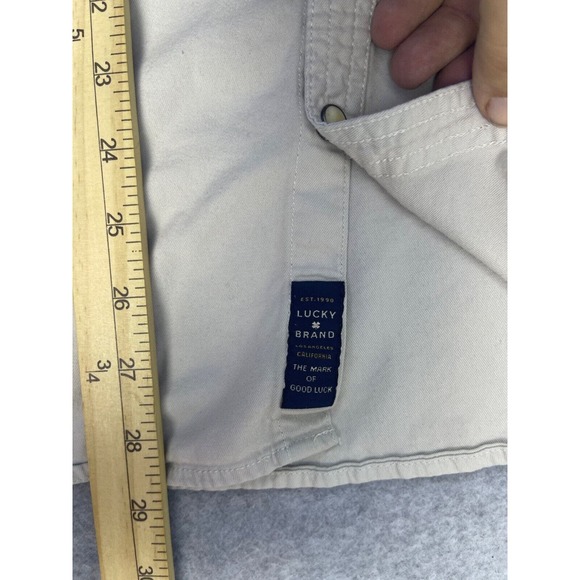 Lucky Brand Shirt Men's XL Gray Pearl Snap Short Sleeve Button Up Washed & Worn - Picture 9 of 11